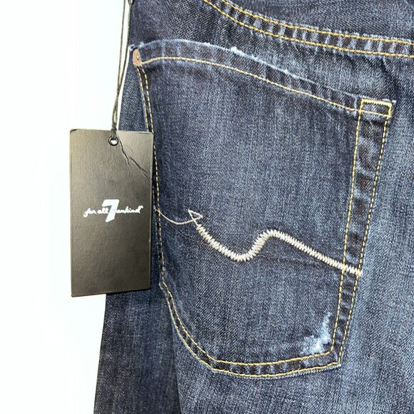 7 for all Mankind Slimmy Men's Dark Wash Distressed Straight Jeans Size 36 NWT - Picture 7 of 10